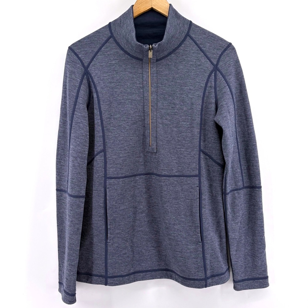 Tommy Bahama Womens Small Blue Heathered Quarter Zip Pullover Kangaroo Pocket